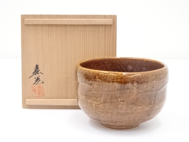 JAPANESE TEA CEREMONY CARAMEL RAKU GLAZE TEA BOWL / CHAWAN